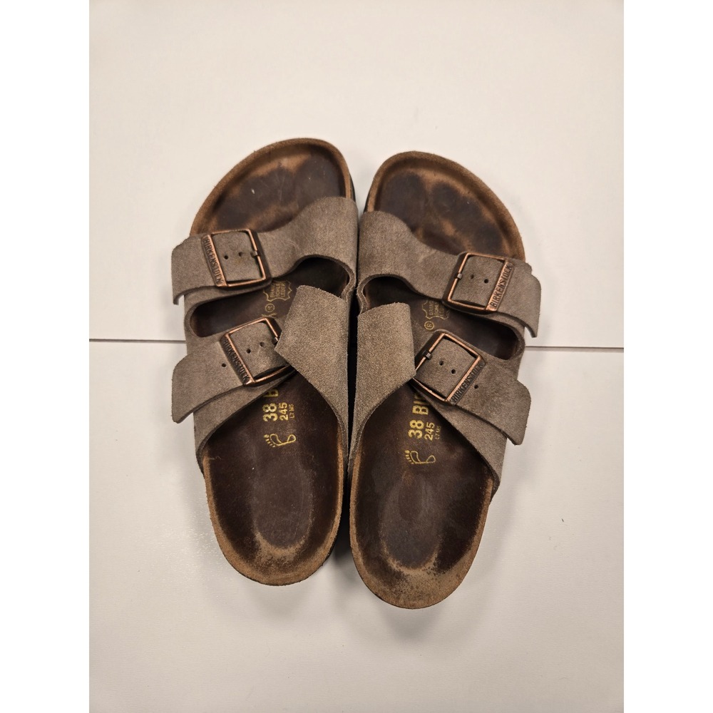 Birkenstock Arizona Mocha Suede Leather Two Strap Sandals Womens Size 7 38 L7 M5